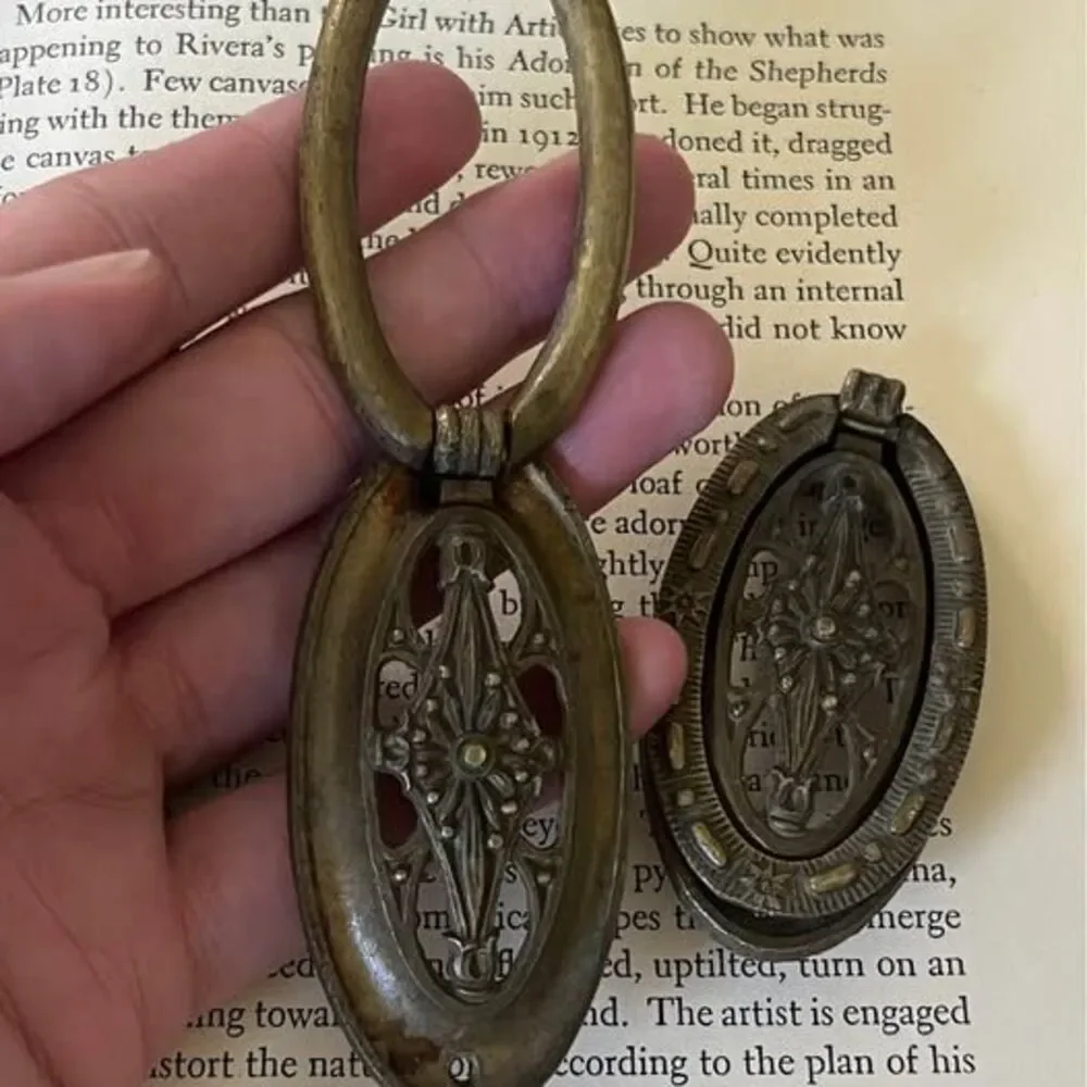 Pair of Vintage Oval-shaped Ornate Brass Drawer/Cabinet Ring Pulls
